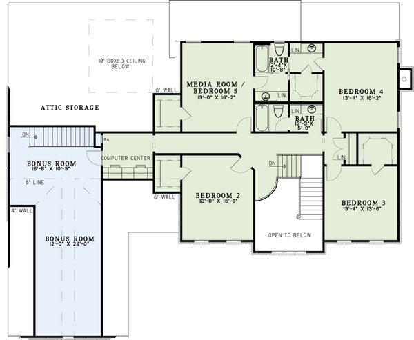 House Design - Colonial Floor Plan - Upper Floor Plan #17-1182