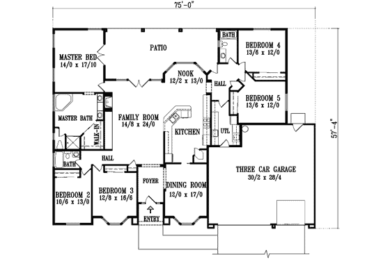 Floor Plan - Main Floor for Adobe / Southwestern House Plan #1-1187 - 5 bed, 3 bath