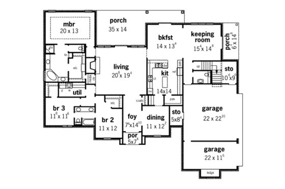Floor Plan - Main Floor for European House Plan #16-310 - 3 bed, 2.5 bath