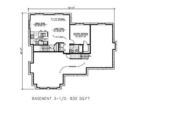 Floor Plan - Lower Floor for Traditional House Plan #138-380 - 2 bed, 2 bath
