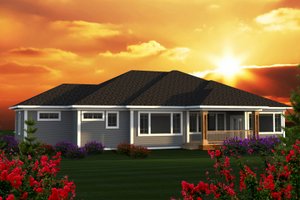 Exterior - Rear Elevation for Ranch House Plan #70-1223 - 3 bed, 2.5 bath
