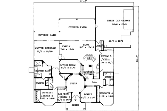 Floor Plan - Main Floor for Adobe / Southwestern House Plan #1-1000 - 5 bed, 3 bath
