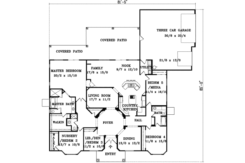 Dream House Plan - Floor Plan - Main Floor for Adobe / Southwestern House Plan #1-1000 - 5 bed, 3 bath