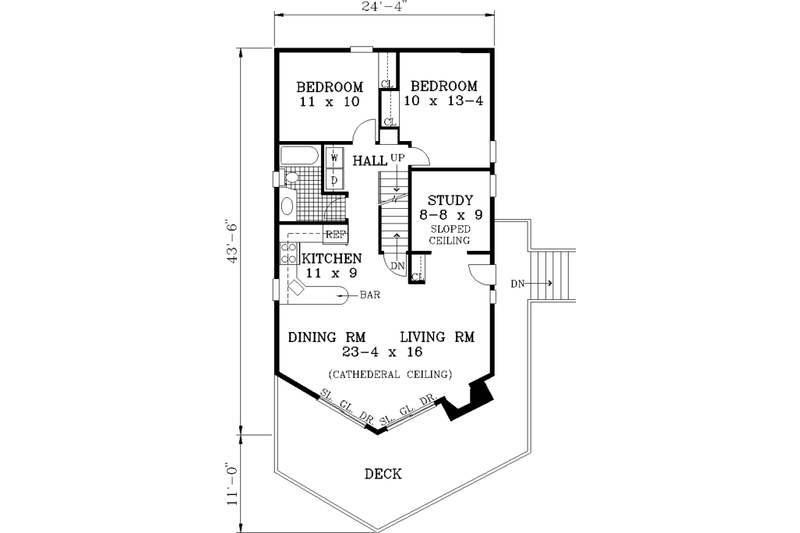 Architectural House Design - Floor Plan - Main Floor for Cabin House Plan #3-104 - 3 bed, 2 bath