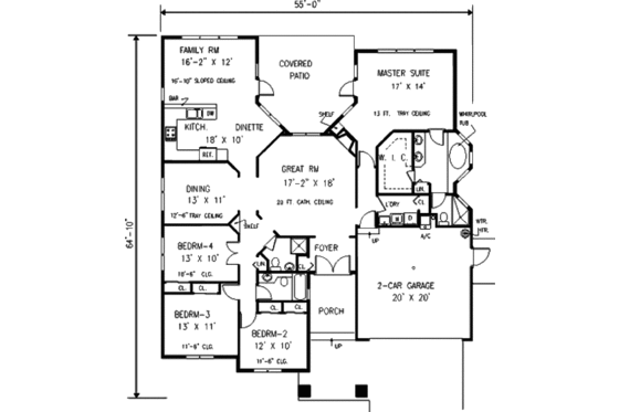 Floor Plan - Main Floor for Traditional House Plan #3-186 - 4 bed, 3 bath