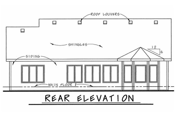 Exterior - Rear Elevation for Bungalow House Plan #20-1606 - 2 bed, 2 bath
