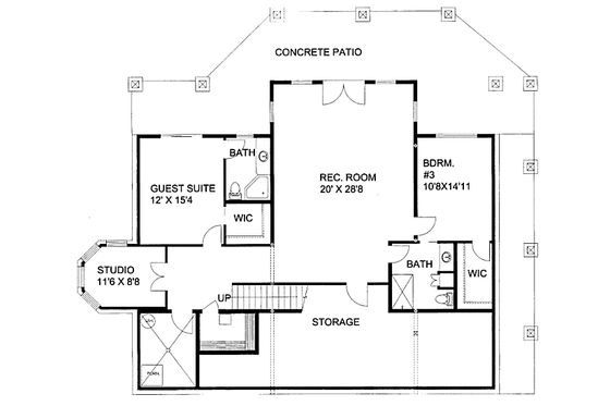 Floor Plan - Lower Floor for Bungalow House Plan #117-806 - 4 bed, 4 bath