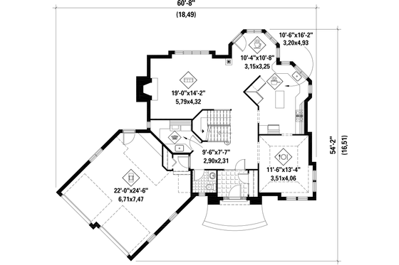 Floor Plan - Main Floor for European House Plan #25-4796 - 4 bed, 1 bath