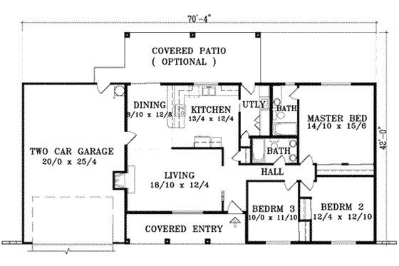 Floor Plan - Main Floor for Adobe / Southwestern House Plan #1-1257 - 3 bed, 2 bath