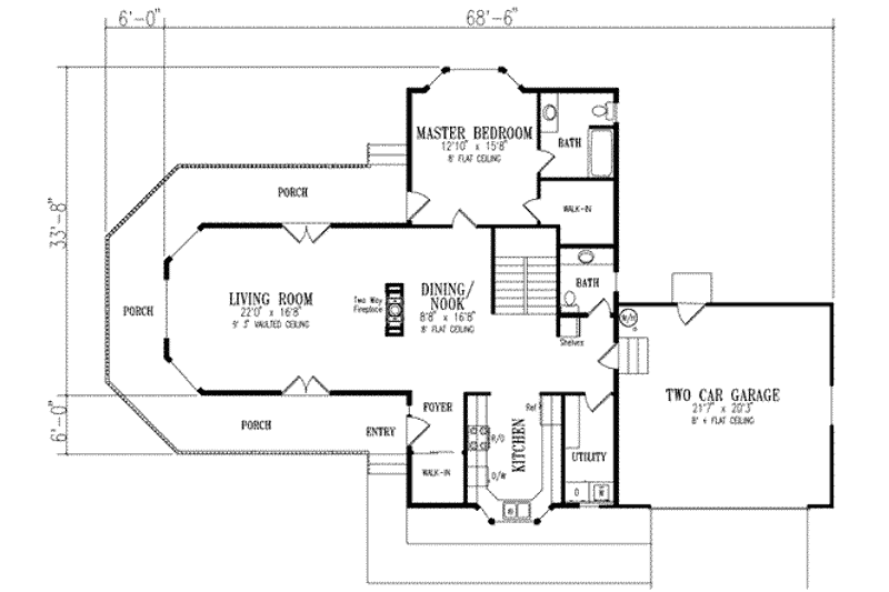 Home Plan - Floor Plan - Main Floor for Farmhouse House Plan #1-438 - 2 bed, 2.5 bath