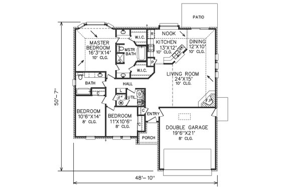 Floor Plan - Main Floor for Traditional House Plan #65-110 - 3 bed, 2 bath