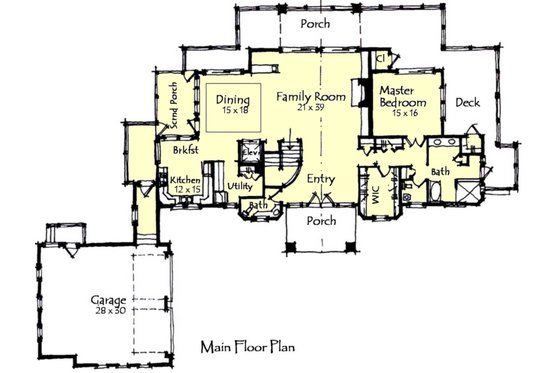 Floor Plan - Main Floor for Craftsman House Plan #921-15 - 4 bed, 3.5 bath