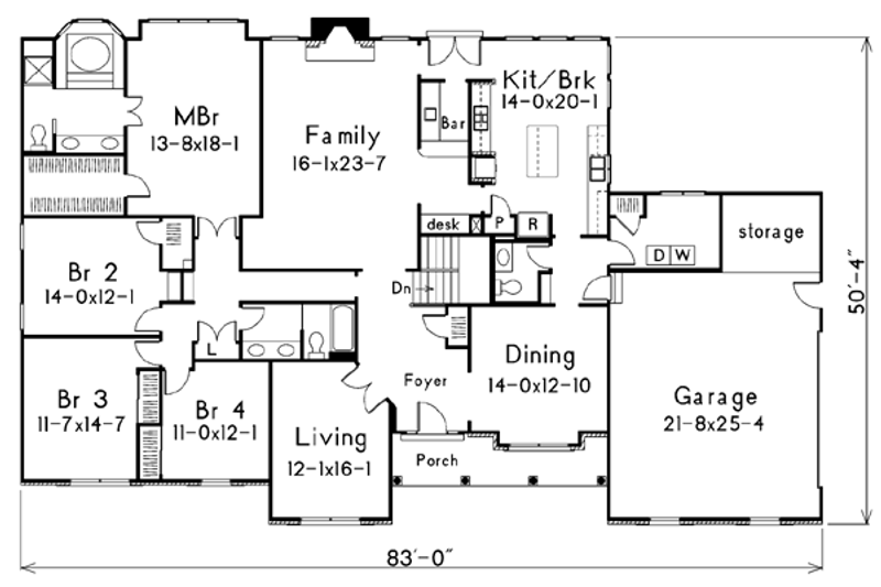 Home Plan - Floor Plan - Main Floor for Traditional House Plan #57-102 - 4 bed, 2.5 bath