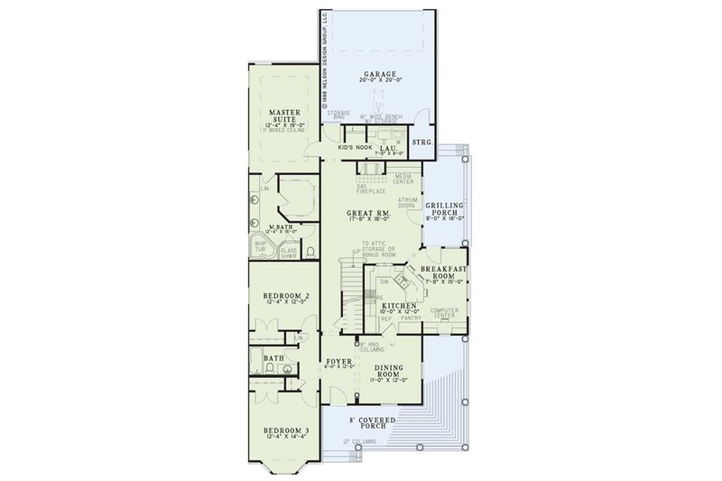 Dream House Plan - Floor Plan - Main Floor for Country House Plan #17-1031 - 3 bed, 2 bath