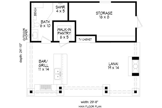 Floor Plan - Main Floor for Contemporary House Plan #932-1025, 1 bath