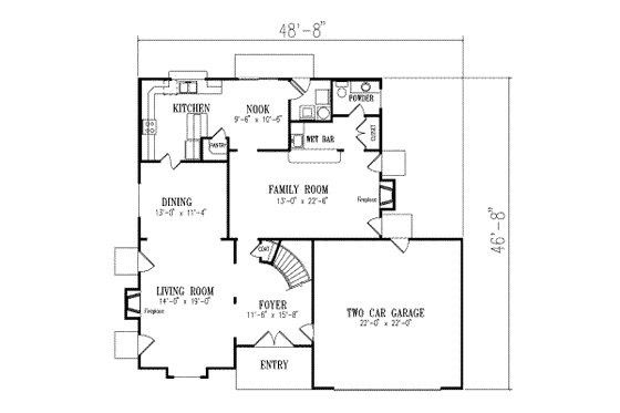 Floor Plan - Main Floor for Adobe / Southwestern House Plan #1-575 - 3 bed, 2.5 bath