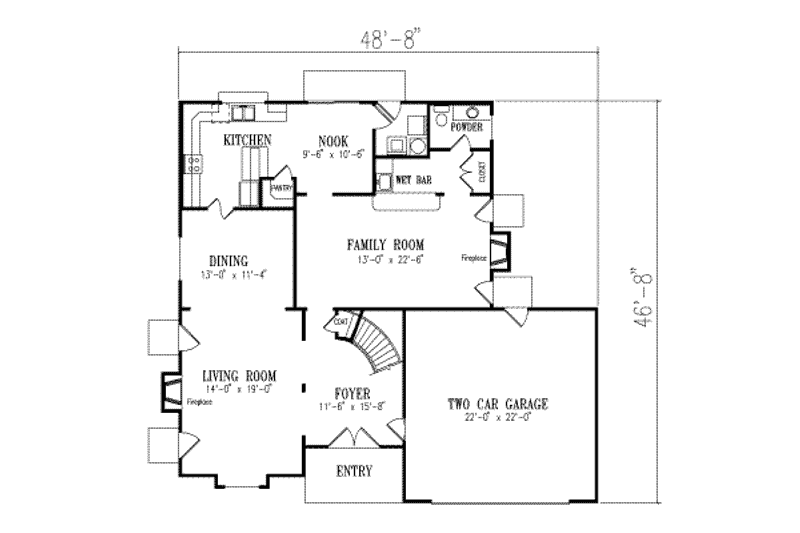 House Blueprint - Floor Plan - Main Floor for Adobe / Southwestern House Plan #1-575 - 3 bed, 2.5 bath