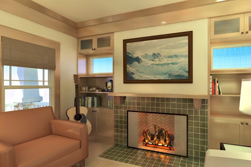 House Design - Interior - Family Room 1 for Craftsman House Plan #489-13 - 3 bed, 2 bath