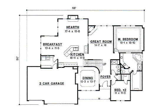 Floor Plan - Main Floor for Traditional House Plan #67-414 - 4 bed, 3 bath