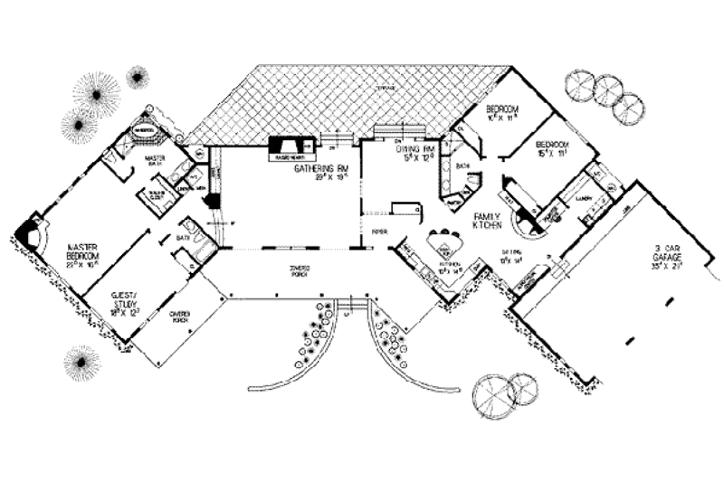 Dream House Plan - Floor Plan - Main Floor for Adobe / Southwestern House Plan #72-486 - 4 bed, 3 bath