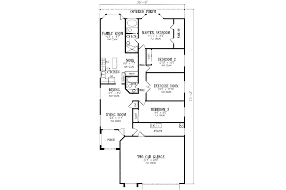Floor Plan - Main Floor for Adobe / Southwestern House Plan #1-390 - 3 bed, 2 bath