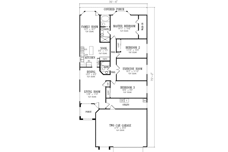 Home Plan - Floor Plan - Main Floor for Adobe / Southwestern House Plan #1-390 - 3 bed, 2 bath