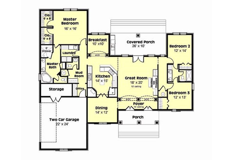 Dream House Plan - Floor Plan - Main Floor for European House Plan #44-181 - 3 bed, 2.5 bath