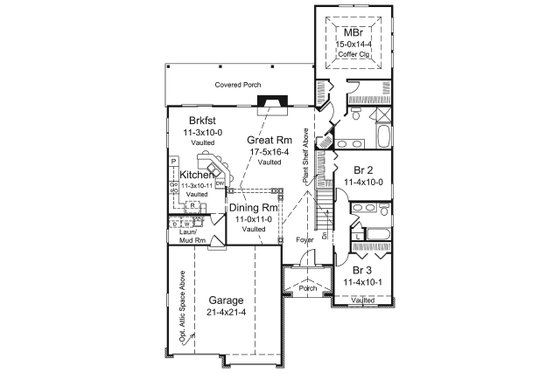 Floor Plan - Main Floor for Ranch House Plan #57-653 - 3 bed, 2 bath