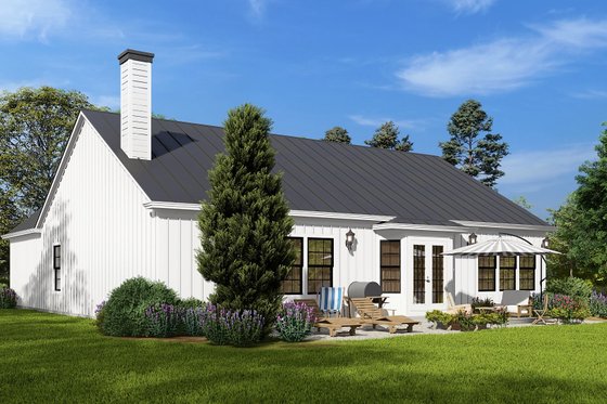 Exterior - Rear Elevation for Ranch House Plan #54-568 - 3 bed, 2 bath