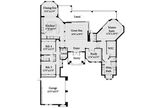 Floor Plan - Main Floor for European House Plan #115-121 - 3 bed, 2.5 bath