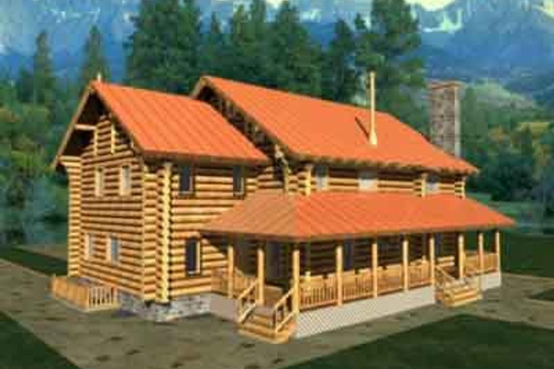 House Blueprint - Log Exterior - Front Elevation Plan #117-116