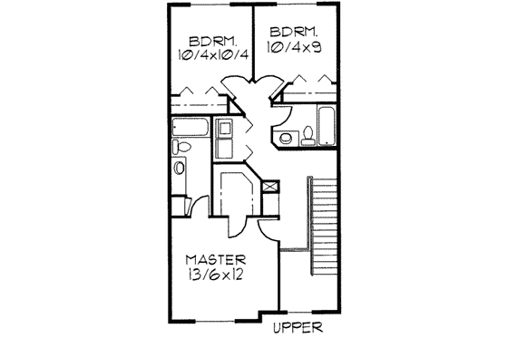 Floor Plan - Upper Floor for Traditional House Plan #303-388 - 3 bed, 2.5 bath