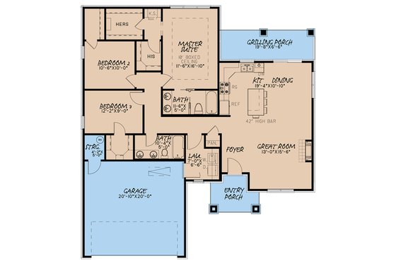 Floor Plan - Main Floor for Contemporary House Plan #923-140 - 3 bed, 2 bath
