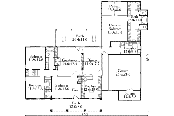 Floor Plan - Main Floor for Traditional House Plan #406-269 - 4 bed, 2 bath