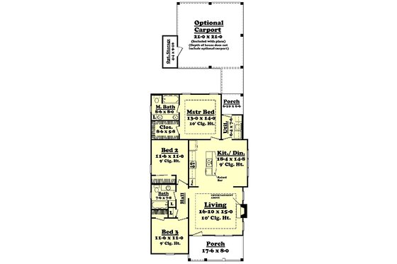 Floor Plan - Main Floor for Cottage House Plan #430-41 - 3 bed, 2 bath
