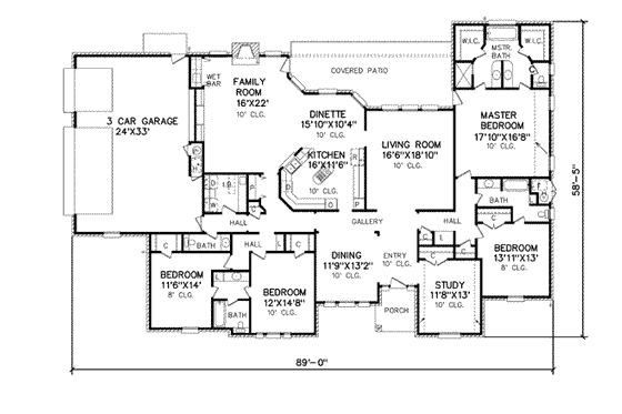 Floor Plan - Main Floor for Traditional House Plan #65-143 - 4 bed, 3.5 bath