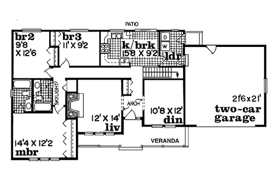 Floor Plan - Main Floor for Ranch House Plan #47-146 - 3 bed, 2 bath