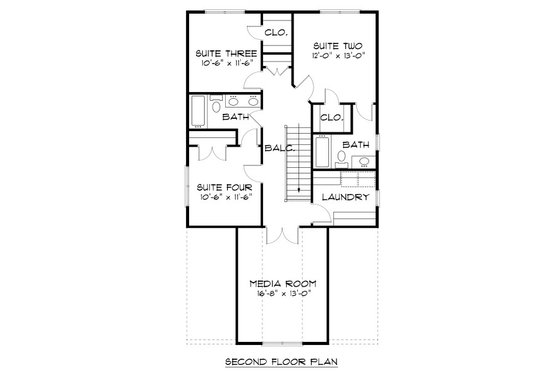 Floor Plan - Upper Floor for Bungalow House Plan #413-871 - 4 bed, 3.5 bath