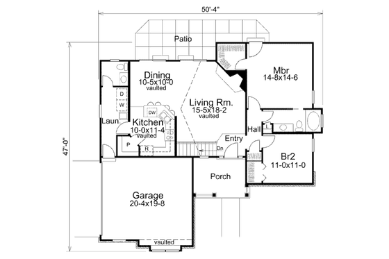 Floor Plan - Main Floor for Ranch House Plan #57-304 - 2 bed, 1.5 bath