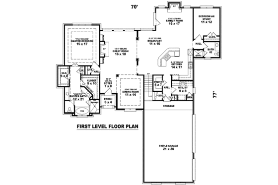 Floor Plan - Main Floor for European House Plan #81-1163 - 3 bed, 3 bath