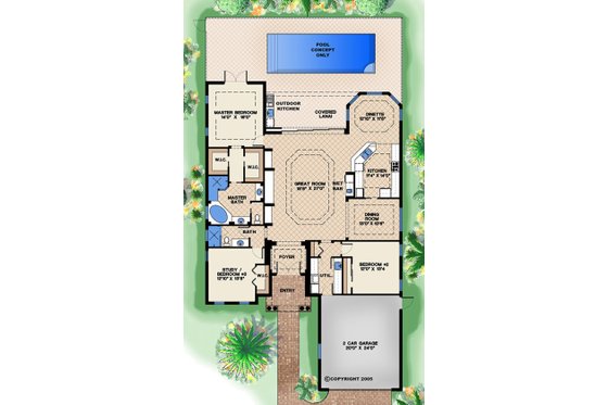 Floor Plan - Main Floor for Mediterranean House Plan #27-509 - 3 bed, 2 bath