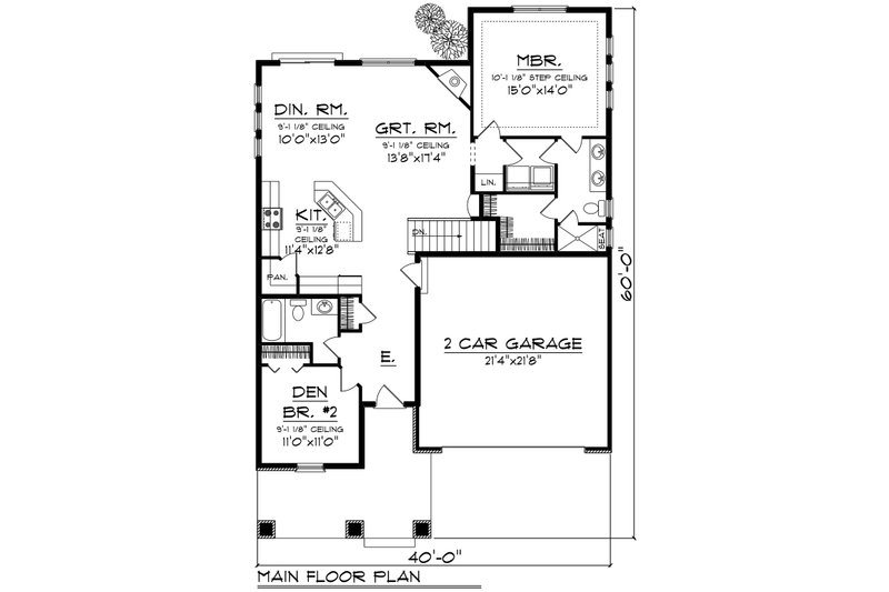House Blueprint - Floor Plan - Main Floor for Ranch House Plan #70-1517 - 2 bed, 2 bath