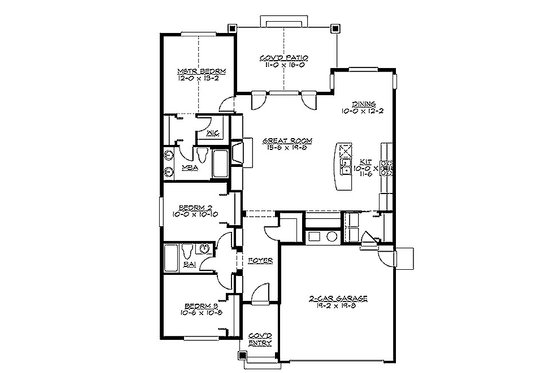 Floor Plan - Main Floor for Traditional House Plan #132-195 - 3 bed, 2 bath