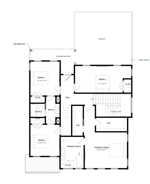 Home Plan - Floor Plan - Upper Floor for Modern House Plan #1129-11 - 4 bed, 2.5 bath