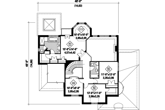 Floor Plan - Upper Floor for European House Plan #25-4856 - 3 bed, 2 bath