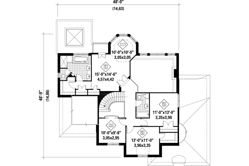 Architectural House Design - Floor Plan - Upper Floor for European House Plan #25-4856 - 3 bed, 2 bath