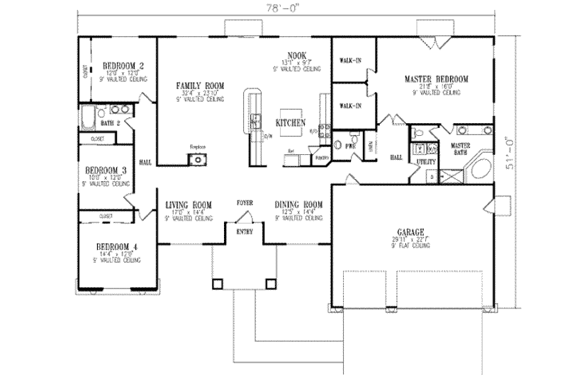 Dream House Plan - Floor Plan - Main Floor for Adobe / Southwestern House Plan #1-688 - 4 bed, 2.5 bath
