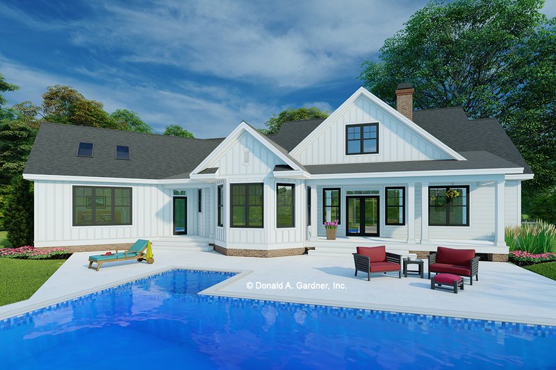 Architectural House Design - Exterior - Rear Elevation for Farmhouse House Plan #929-1054 - 4 bed, 3.5 bath