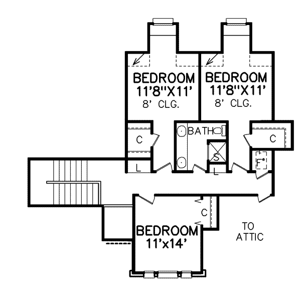 Traditional Floor Plan - Upper Floor Plan #65-196
