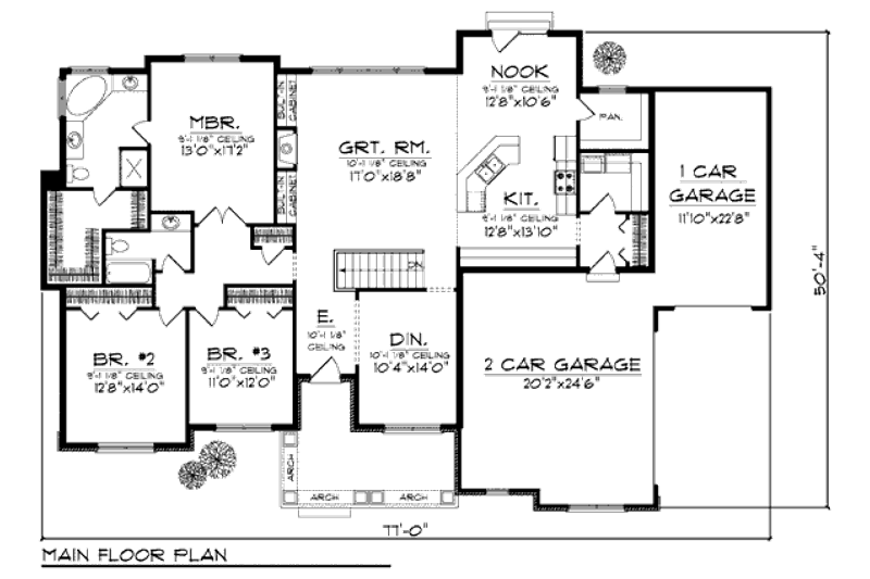 Home Plan - Floor Plan - Main Floor for Craftsman House Plan #70-920 - 3 bed, 2 bath